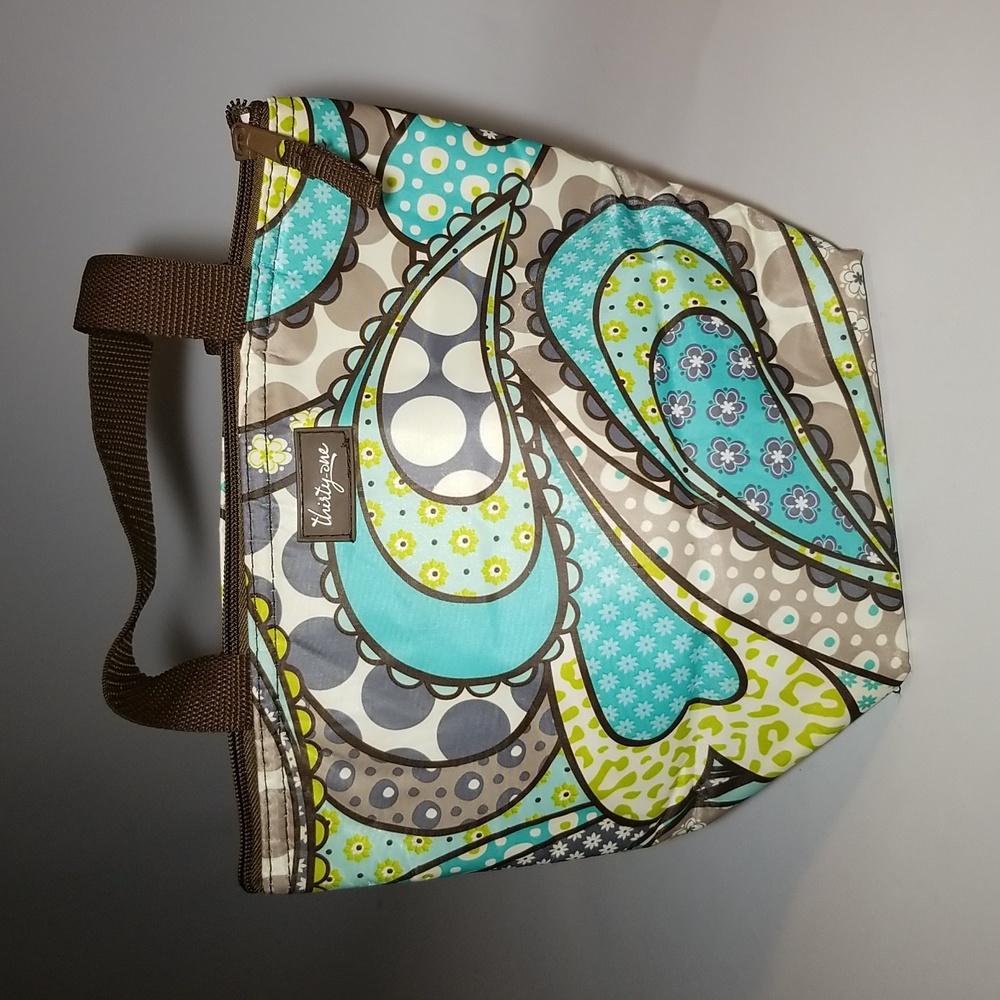 Decorative,insulated lunch bag, turquoise ,gray Paisley Print.